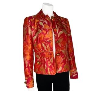 Dolce & Gabbana Jaquard Blazer Vintage 2000 Gold Buttons Fuschia, Orange Sz 6